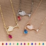 Collier Personnalisé avec Pierre de Naissance Pendentif en Forme de Verre à Vin et Goutte de Vin Cadeau de Noël Fête des Mères pour Maman