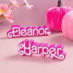 Personalised Pink Doll Inspired Name Plate 3D Printed Desk Display Girl Party Pink Decoration Birthday Gift for Fashion Doll Fan