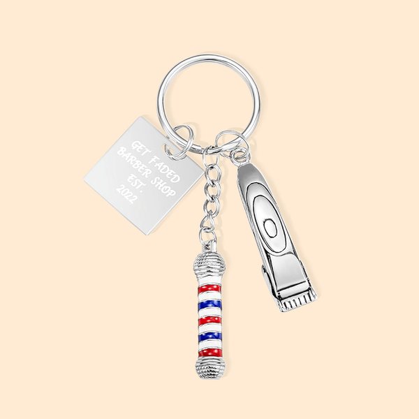Llavero Personalizado Barber Shop Lámpara de poste con el encanto de la cortadora de pelo Regalo para Peluquería Peluquero