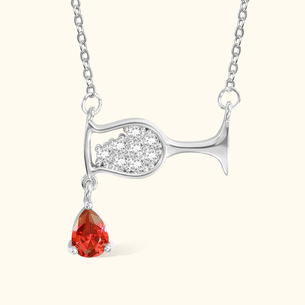 Collier Personnalisé avec Pierre de Naissance Pendentif en Forme de Verre à Vin et Goutte de Vin Cadeau de Noël Fête des Mères pour Maman