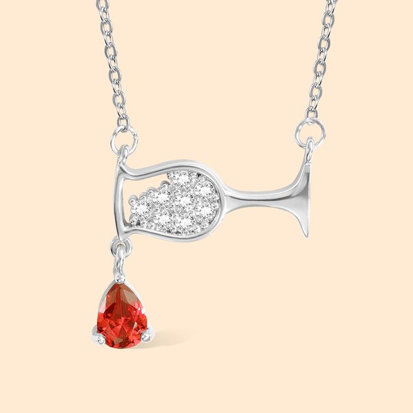 Collana personalizzata in vetro di vino con ciondolo di pietra di nascita Regalo di compleanno Regalo di Natale per donne e amanti del vino