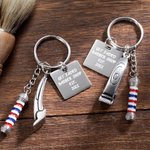 Personalised Barber Shop Pole Lamp Keychain with Hair Clipper Charm Gift for Hairstylist Barber Hairdresser