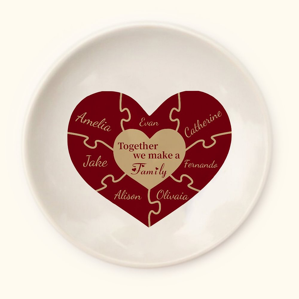 Plateau à Bijoux Personnalisé avec Noms Motif Casse-Tête Coeur Cadeau Anniversaire Fête pour Grand-Mère Maman Famille