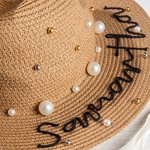 Personalized Handmade Rope Embroidery Beach Hat Denim Sun Hat with Pearls and Name Wedding Party Gift for Her