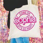 Sac en toile Style Poupée Rose réutilisable avec lettre ou nom pour Camping Shopping Voyage Anniversaire Mariage Cadeau pour Elle