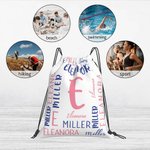 Gepersonaliseerde koordrugzak Waterbestendige koordzak met naam en initiaal voor sportschoolreizen