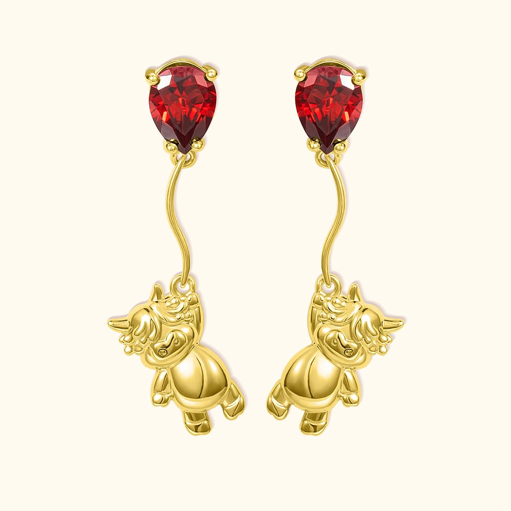 Boucles d'Oreilles en Argent 925 Personnalisées avec Pierre de Naissance Bijoux Forme Animaux Mignons Cadeaux pour Femmes Filles Amoureux des Vaches