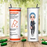 Personalized 20oz Vet Prescription Design Food Grade Stainless Steel Straight Skinny Tumbler with Straw Graduation Gift for Nurse or Doctor