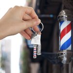 Personalised Barber Shop Pole Lamp Keychain with Hair Clipper Charm Gift for Hairstylist Barber Hairdresser