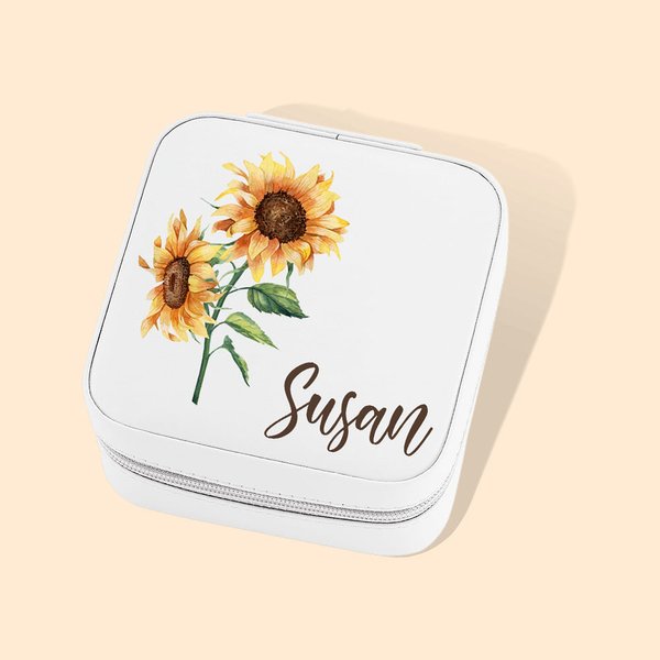 Floral Birth Flower Jewelry Box with Name