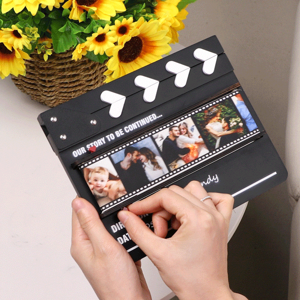 Personalised Rolling Photos Wooden Ornament with Film Clapperboard Design Anniversary Valentine's Day Romantic Gift for Couple