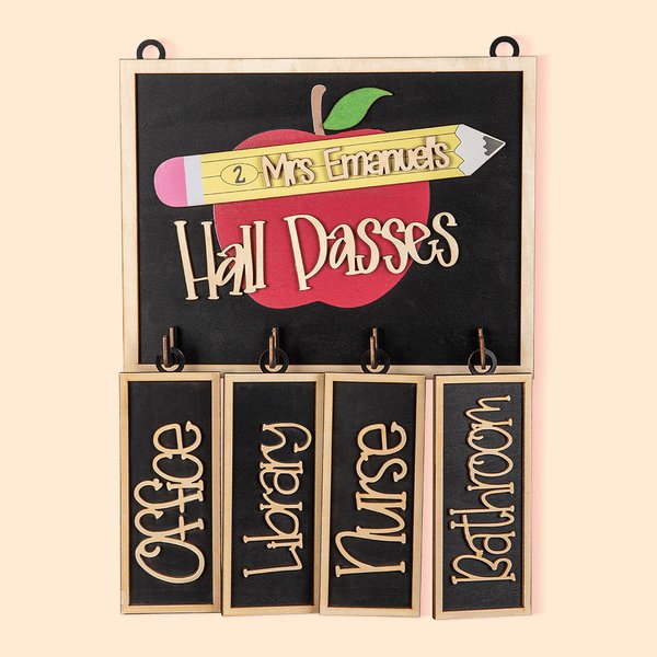 Teacher Hall Passes Sign Wooden Board Back to School Gift