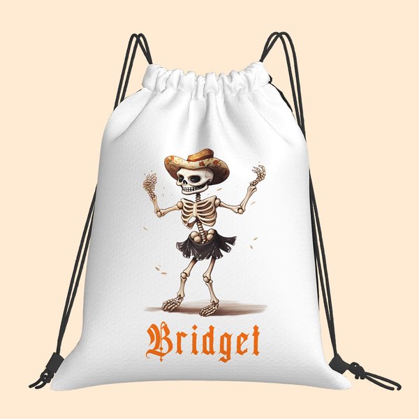 Personalized Dancing Skeleton Drawstring Backpack Halloween Snack Bag for Kids Trick or Treat Party Favors