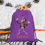 Personalised Dancing Skeleton Drawstring Backpack Halloween Snack Bag for Kids Trick or Treat Party Favors