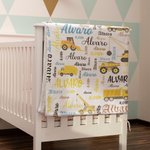 Personalised Construction Lorry Design Fleece Sherpa Blanket with Name Birthday Anniversary Gift for Babies Children