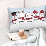 Personalized 1-5 Family Snowmen Cushion Throw Pillow Cover with Names Christmas Thanksgiving Day Home Decor for Farmily