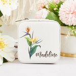 Personalized Floral Jewelry Box Birth Flower Travel Jewelry Case with Name Gardening Enthusiast Florist Accessory Wedding Birthday Christmas Gift