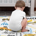 Personalised Construction Lorry Design Fleece Sherpa Blanket with Name Birthday Anniversary Gift for Babies Children