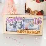 Personalised Happy Birthday Money Holder Box Wooden Birthday Cash Envelope Creative Greeting Card Holiday Party Essential Birthday Gift for Kids Teens