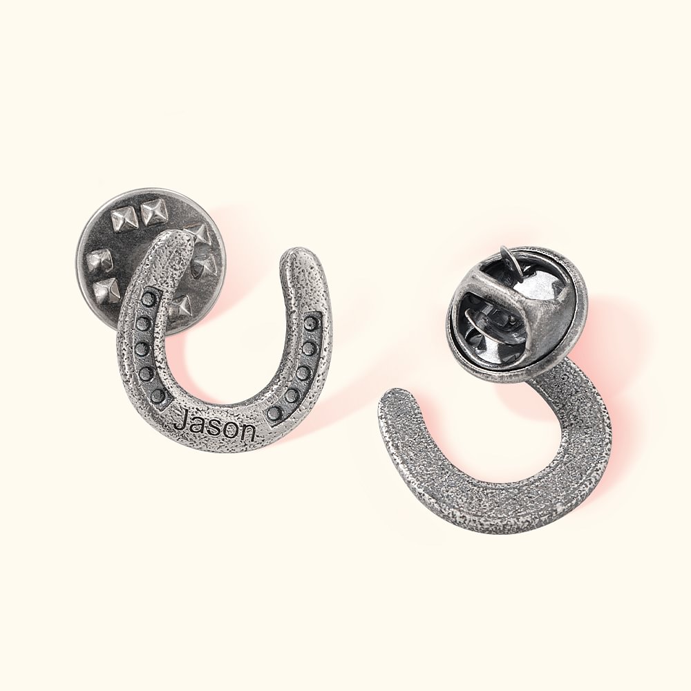 Personalized Horseshoe Lapel Pin with Name Good Luck Charm Hat