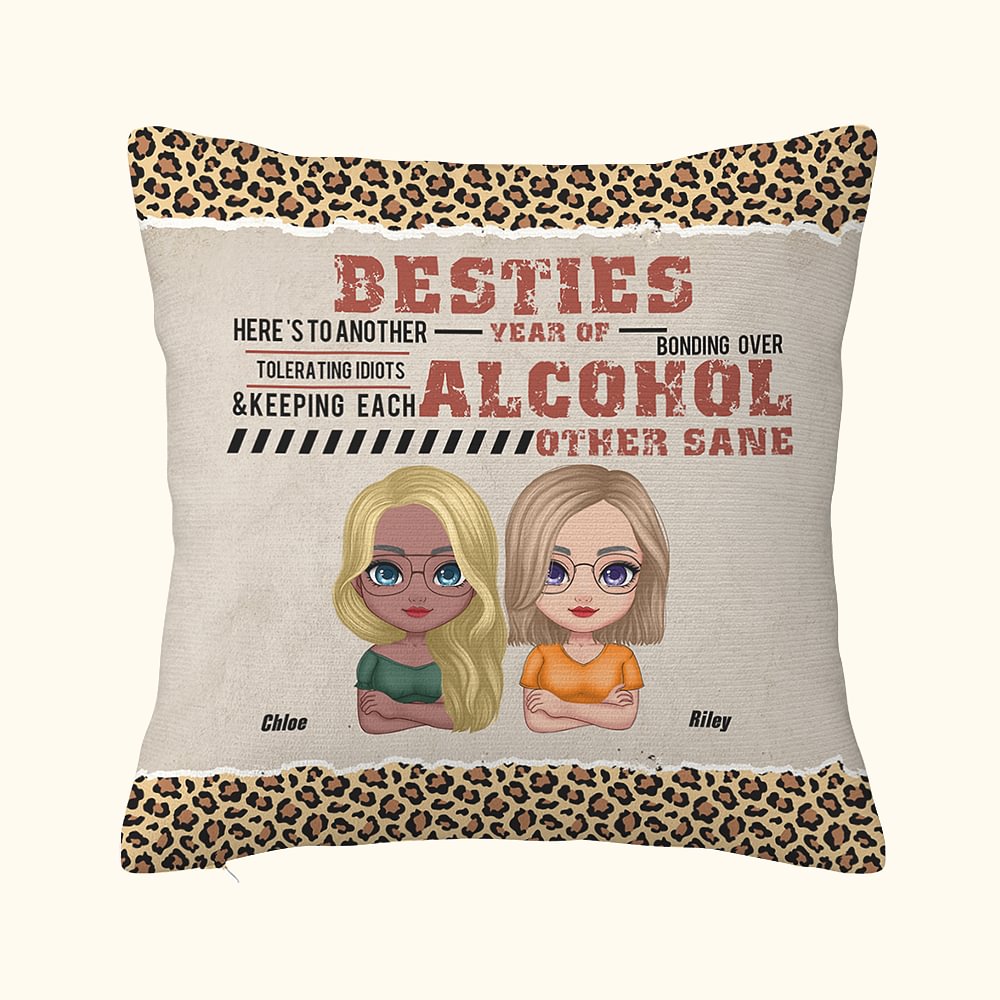 Housse de coussin personnalisée Besties Tolerating Idiots and Keeping Each Other Sane Coussin Birthday Christmas Souvenir Gift for Besties Sofa Decor