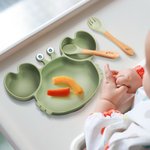Personalised Food Grade Silicone Baby Feeding Set with Crab Shape Divided Suction Plate Baby Led Weaning Supplies for Kid Toddler Dinnerware