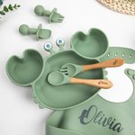 Personalised Food Grade Silicone Baby Feeding Set with Crab Shape Divided Suction Plate Baby Led Weaning Supplies for Kid Toddler Dinnerware