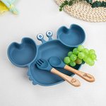 Personalised Food Grade Silicone Baby Feeding Set with Crab Shape Divided Suction Plate Baby Led Weaning Supplies for Kid Toddler Dinnerware