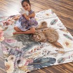 Personalized Boho Floral Highland Cow Blanket with Name Baby Blanket Gift for Baby Kid Woman Cow Lover