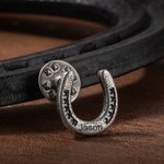 Personalized Horseshoe Lapel Pin with Name Good Luck Charm Hat Accessory Birthday Christmas Gift for Cowboy Horse Lover