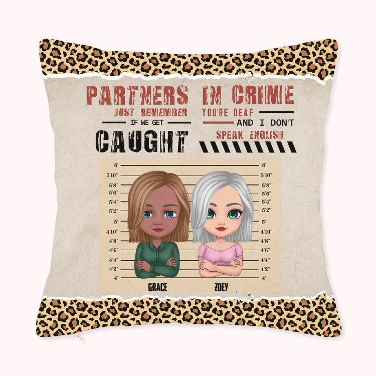 Housse de coussin personnalisée Besties Partners In Crime Coussin d'anniversaire Cadeau de Noël pour Besties Sofa Decor