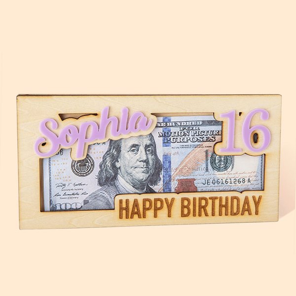 Wooden Birthday Money Holder Box Cash Envelope
