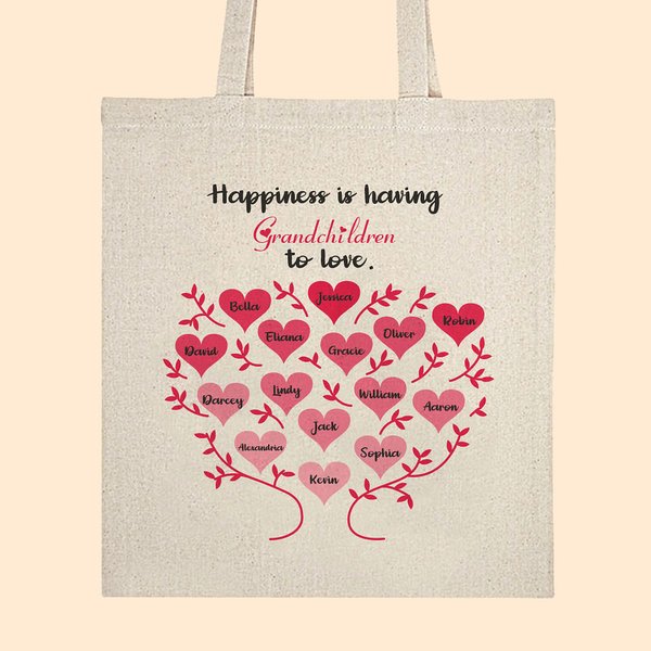 Personalisierte herzförmige Familie Baum Canvas Tasche Glück ist mit Familie zu lieben Tasche Muttertag Großelterntag Geschenk