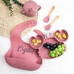 Personalised Food Grade Silicone Baby Feeding Set with Crab Shape Divided Suction Plate Baby Led Weaning Supplies for Kid Toddler Dinnerware