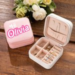 Personalized  Pink and White Fashion Travel Jewelry Box Portable Case with Name Party Birthday Gift for Women Girls