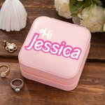 Personalized  Pink and White Fashion Travel Jewelry Box Portable Case with Name Party Birthday Gift for Women Girls