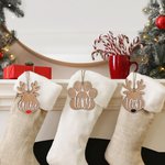 Personalized Reindeer Paw Print Wooden Stocking Name Tag Ornament Christmas Tree Decor Holiday Party Gift for Family Kids