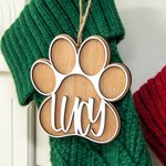 Personalized Reindeer Paw Print Wooden Stocking Name Tag Ornament Christmas Tree Decor Holiday Party Gift for Family Kids