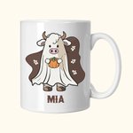 Personalized Happy Halloween Cow Ghost with Pumpkin Mug 11oz Cute Halloween Animal Festival Mug Halloween Gift for Cow Lover Friends Family