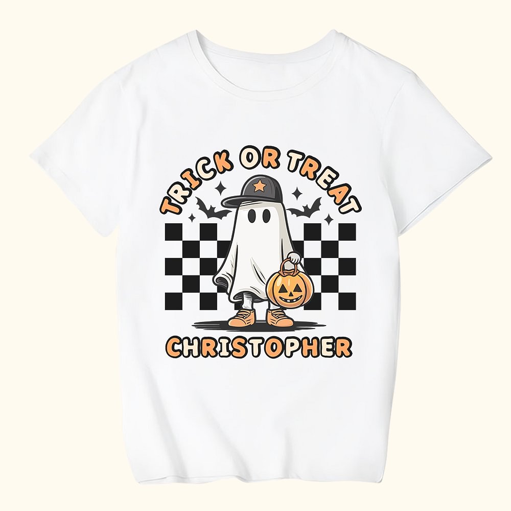 T-shirt pour Enfant Personnalisé avec Texte et Motif Style Fantôme Citrouille Crâne Cadeau Halloween Fête