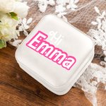 Personalized  Pink and White Fashion Travel Jewelry Box Portable Case with Name Party Birthday Gift for Women Girls
