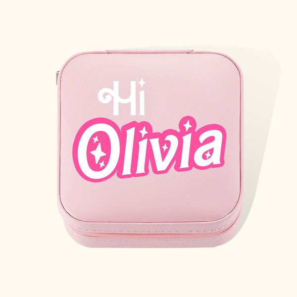 Personalized  Pink and White Fashion Travel Jewelry Box Portable Case with Name Party Birthday Gift for Women Girls