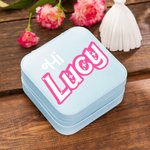 Personalized  Pink and White Fashion Travel Jewelry Box Portable Case with Name Party Birthday Gift for Women Girls