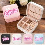 Personalized  Pink and White Fashion Travel Jewelry Box Portable Case with Name Party Birthday Gift for Women Girls