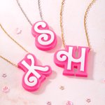 Personalized 3D Printed Pink and White Fashion Curved  Initial Necklace Birthday Party Gift for Her