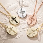 Personalisierte eingraviert Kreuz Name Halskette mit Geburt Blume Geburtstag Muttertag Geschenk für sie