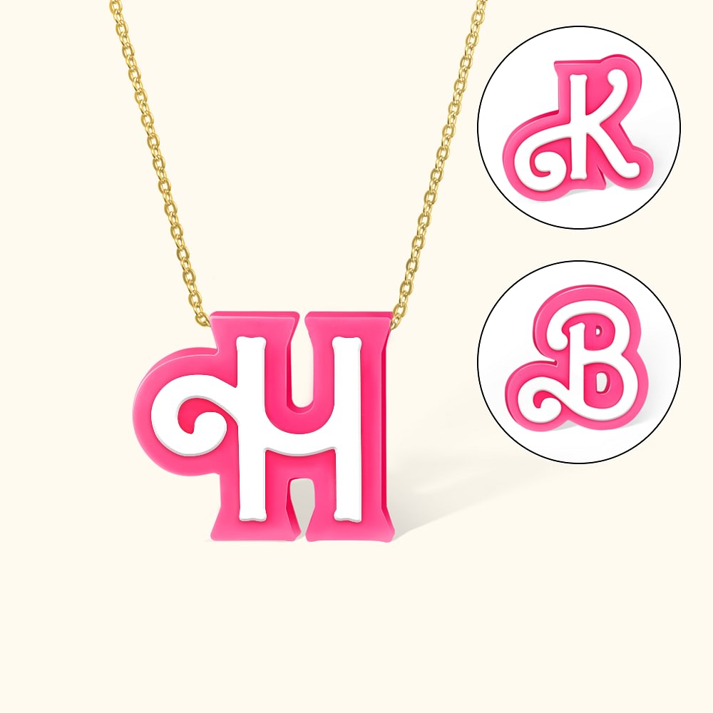 Collier Personnalisé avec Initiale en Poupée Rose Imprimé 3D Cadeau d'Anniversaire pour Elle