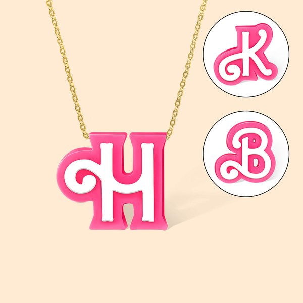 Personalized 3D Printed Pink and White Fashion Curved  Initial Necklace Birthday Party Gift for Her