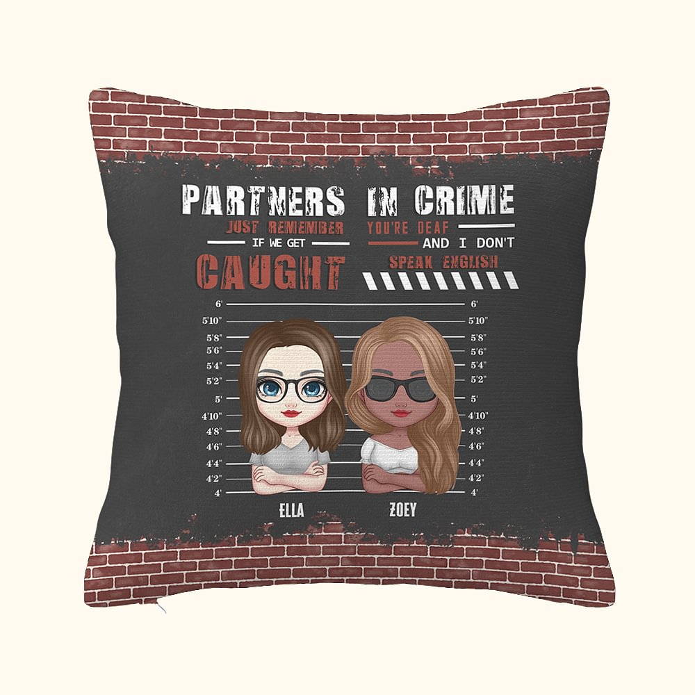 Housse de coussin personnalisée Partners In Crime Besties Coussin d'anniversaire Cadeau de Noël pour Besties Décor de canapé