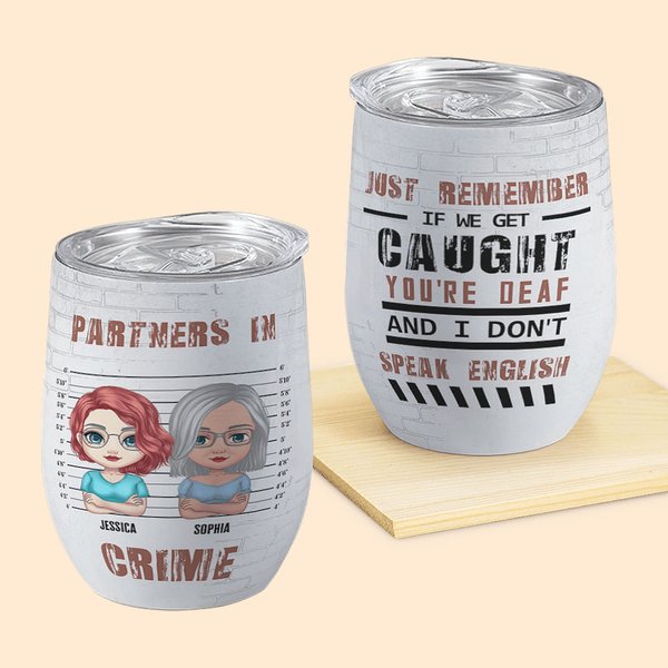 Gepersonaliseerde Partners In Crime Bestie Quote Wijn Tumbler met Rietje Grappig Verjaardag Kerstcadeau voor Bestie Beste Vriendin